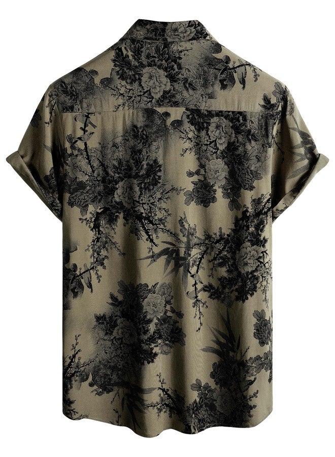 JOTOOK Mens Hawaiian Shirt Short Sleeve Button Down Tropical Shirts Casual Floral Summer Beach Shirt Vacation Shirt Large Khaki Flower - Image 2